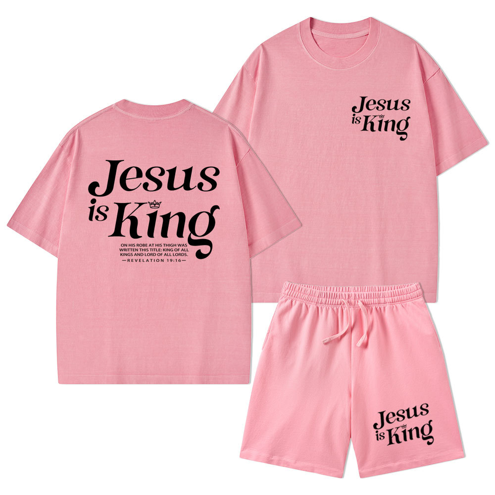 Jesus Is King Christian Washed T-Shirt & Shorts