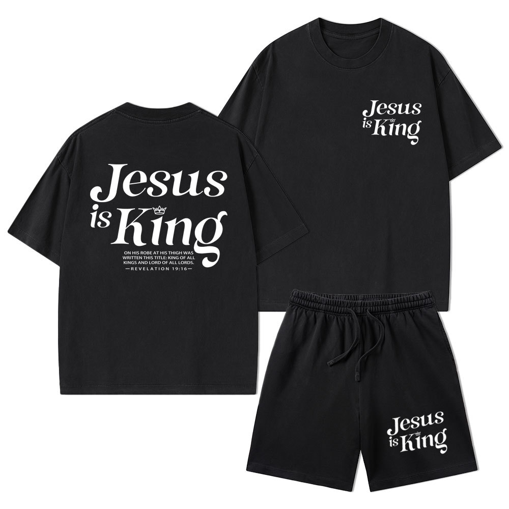 Jesus Is King Christian Washed T-Shirt & Shorts