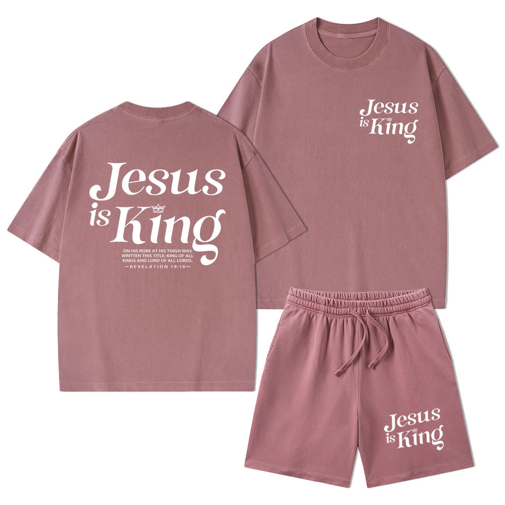 Jesus Is King Christian Washed T-Shirt & Shorts