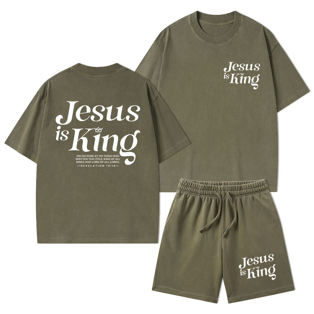 Jesus Is King Christian Washed T-Shirt & Shorts