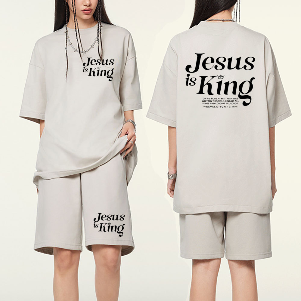 Jesus Is King Christian Washed T-Shirt & Shorts