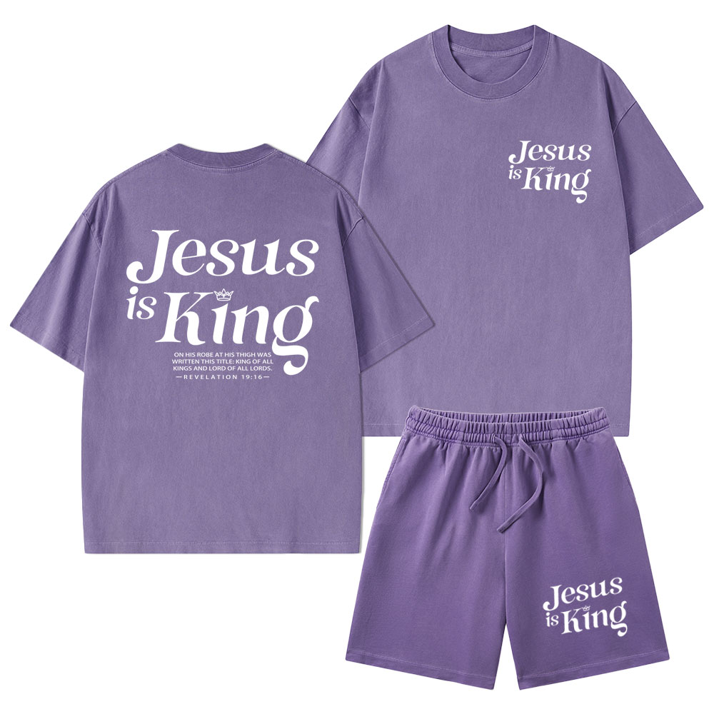 Jesus Is King Christian Washed T-Shirt & Shorts