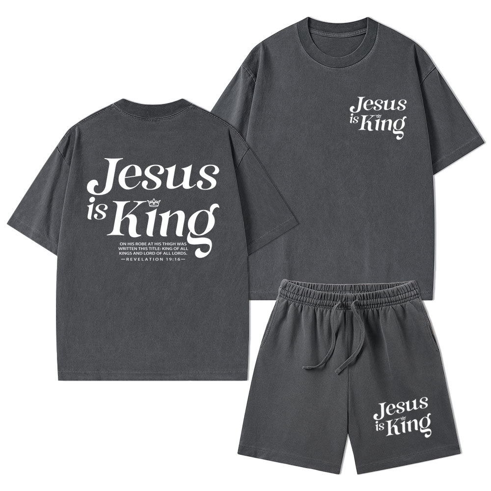 Jesus Is King Christian Washed T-Shirt & Shorts