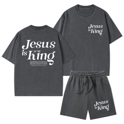 Jesus Is King Christian Washed T-Shirt & Shorts