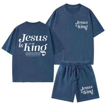 Jesus Is King Christian Washed T-Shirt & Shorts