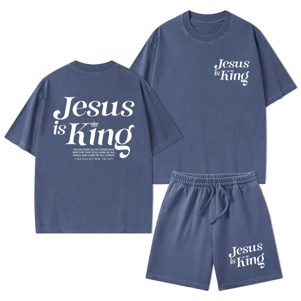 Jesus Is King Christian Washed T-Shirt & Shorts