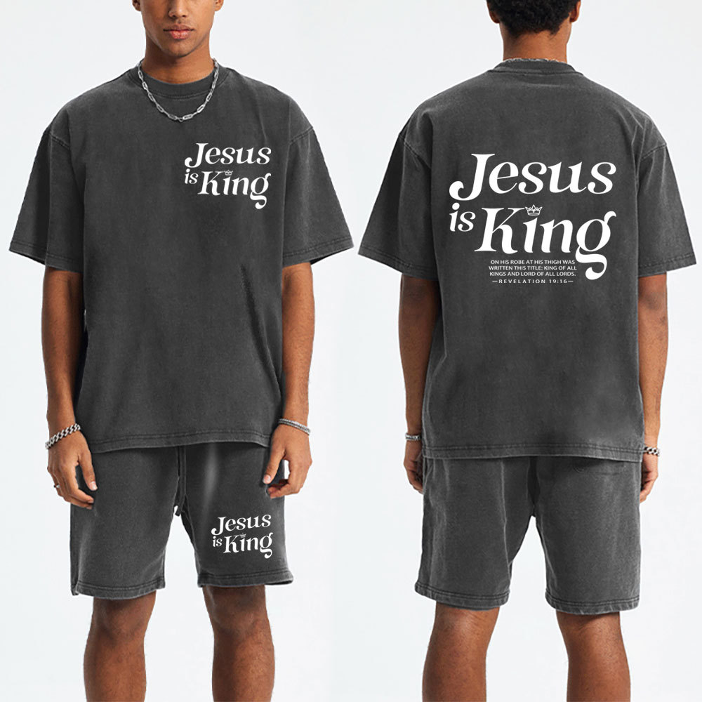 Jesus Is King Christian Washed T-Shirt & Shorts