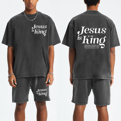 Jesus Is King Christian Washed T-Shirt & Shorts