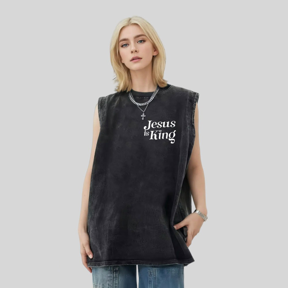 Jesus Is King Christian Washed Tank Top