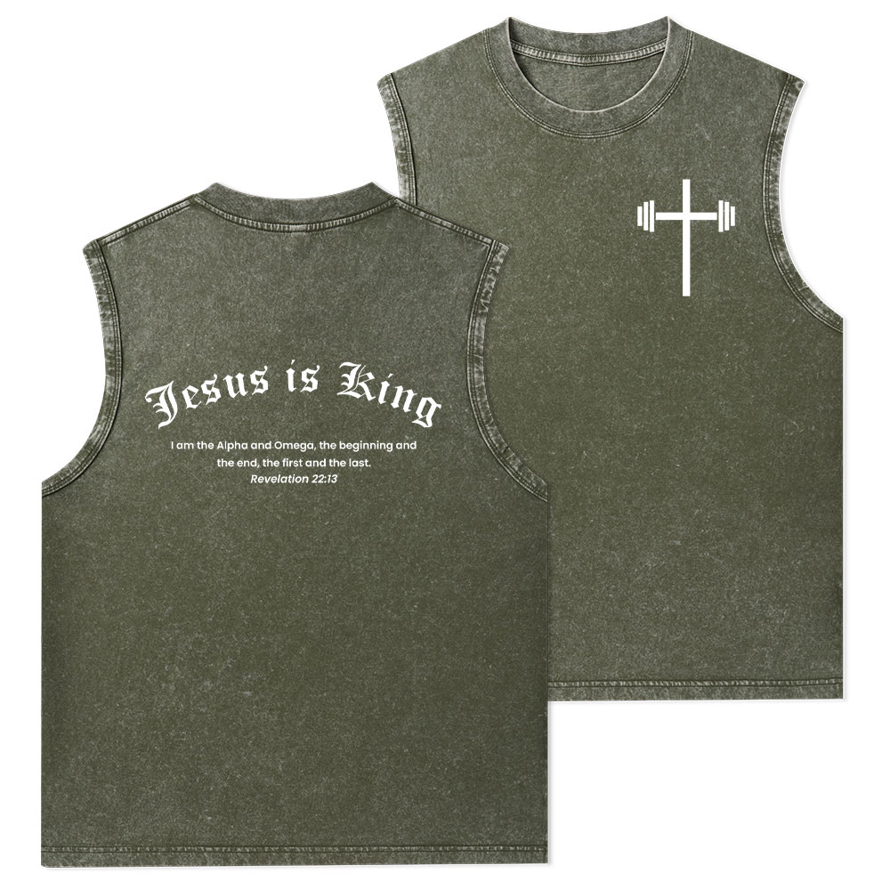 Jesus Is King Christian Washed Tank Top