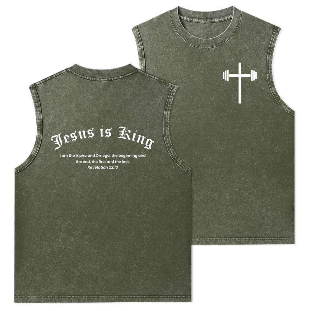 Jesus Is King Christian Washed Tank Top
