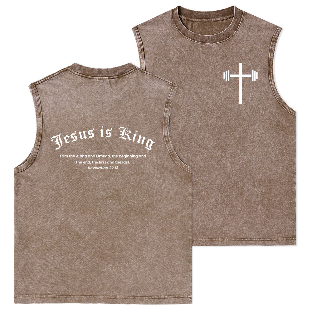 Jesus Is King Christian Washed Tank Top
