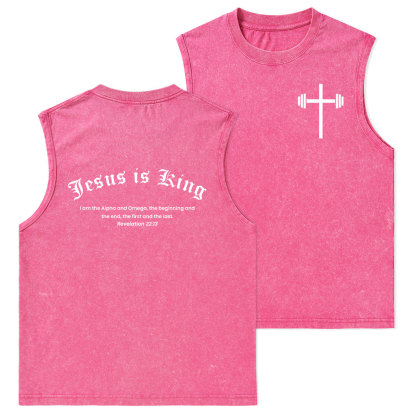 Jesus Is King Christian Washed Tank Top