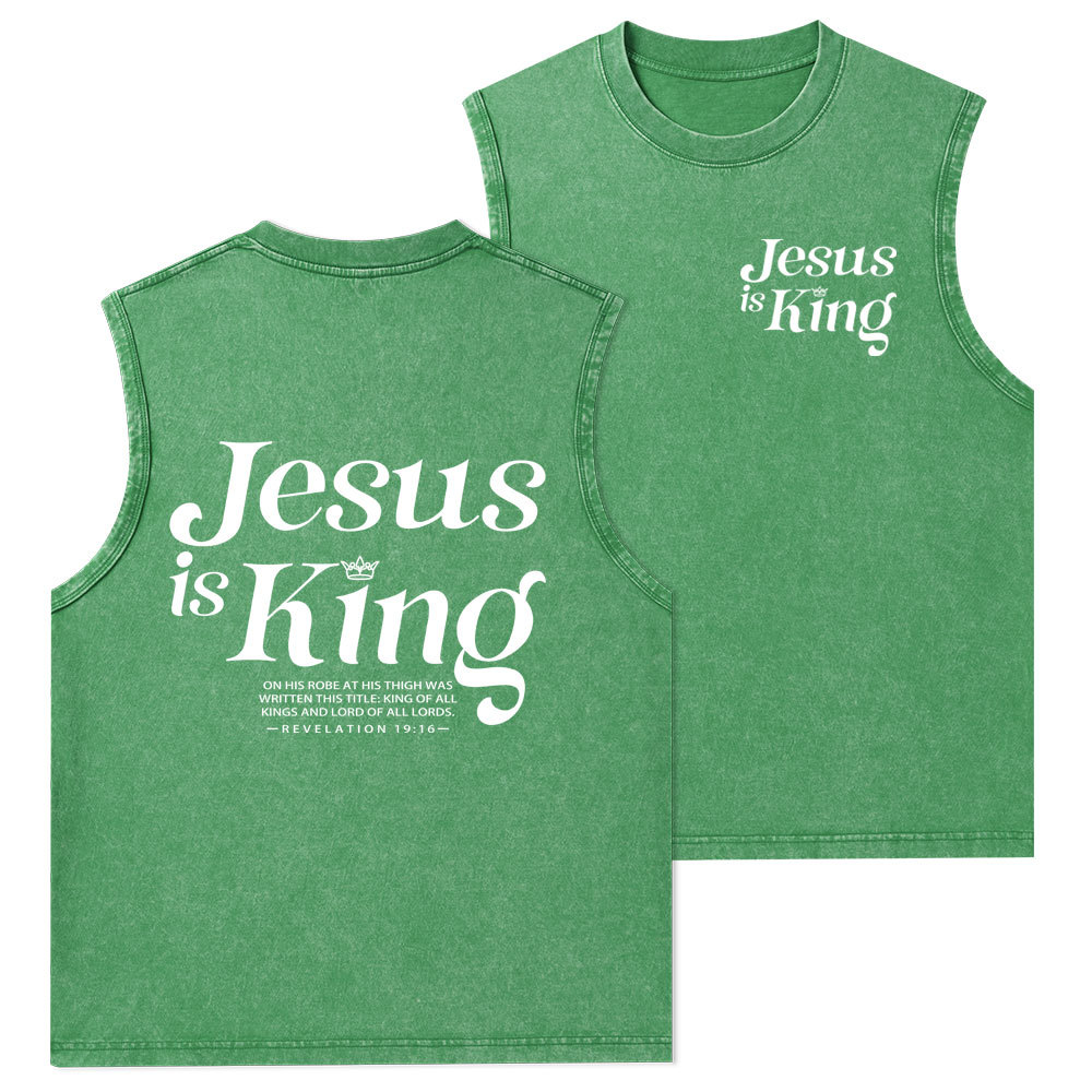 Jesus Is King Christian Washed Tank Top