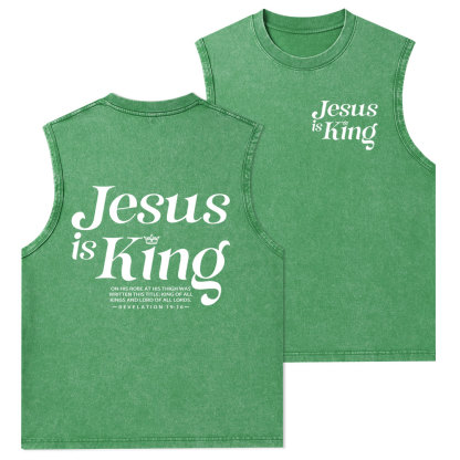 Jesus Is King Christian Washed Tank Top
