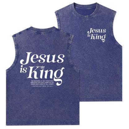 Jesus Is King Christian Washed Tank Top