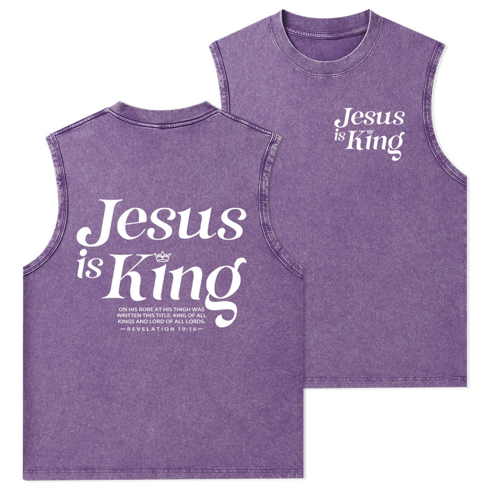 Jesus Is King Christian Washed Tank Top