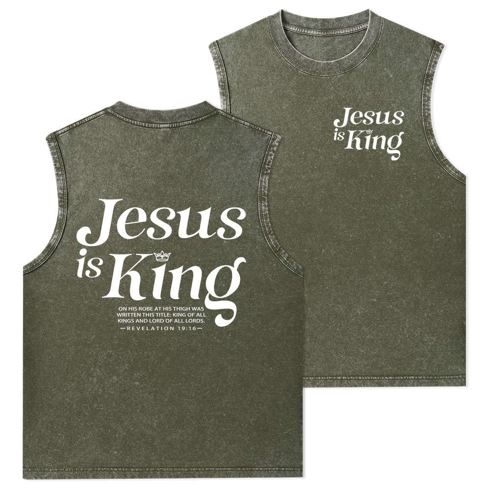 Jesus Is King Christian Washed Tank Top