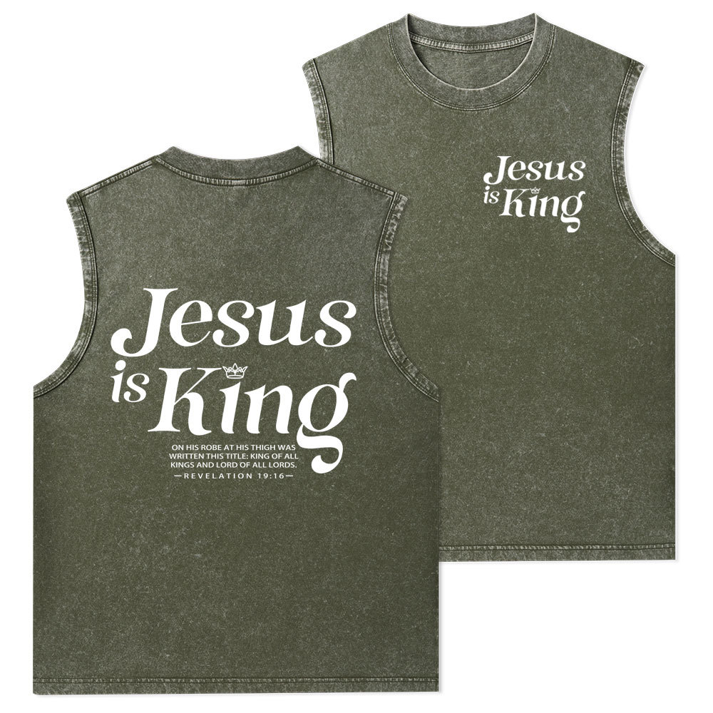 Jesus Is King Christian Washed Tank Top
