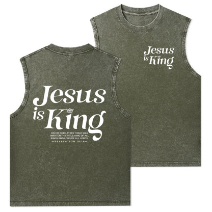 Jesus Is King Christian Washed Tank Top