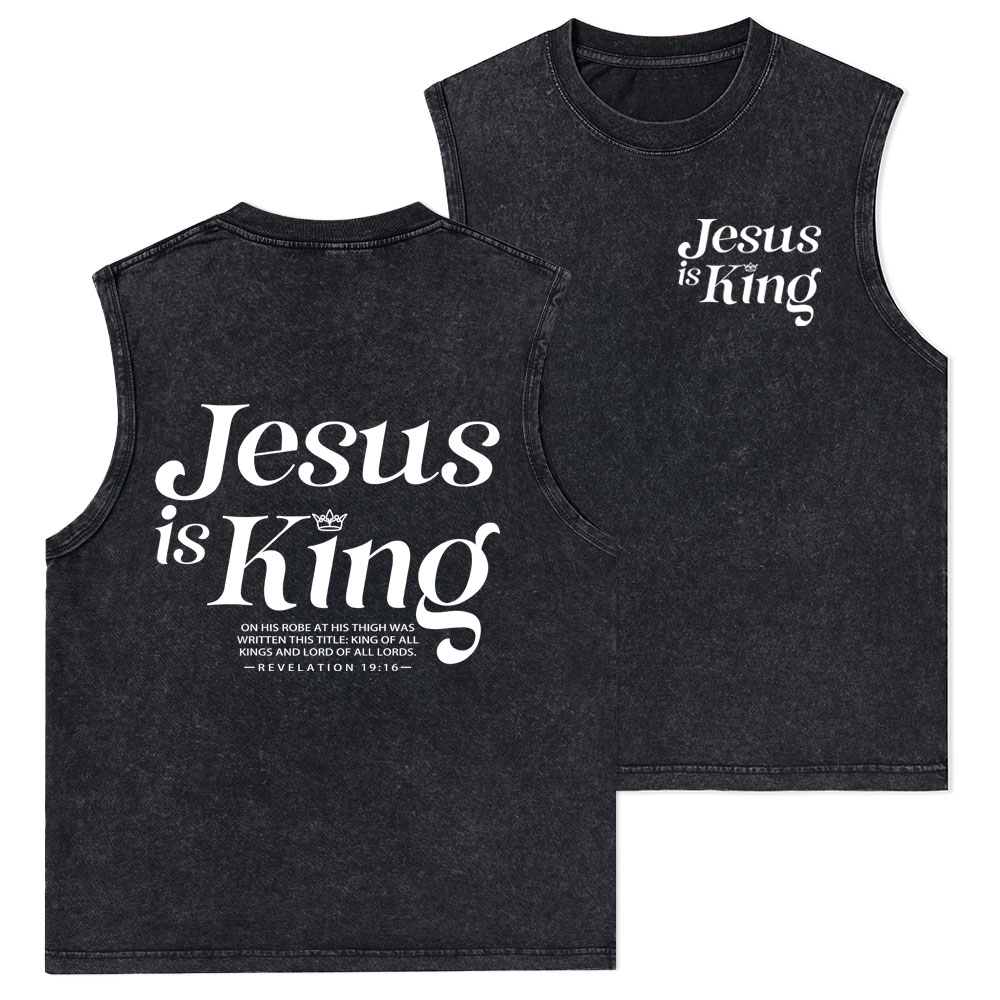 Jesus Is King Christian Washed Tank Top