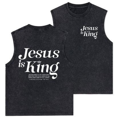 Jesus Is King Christian Washed Tank Top