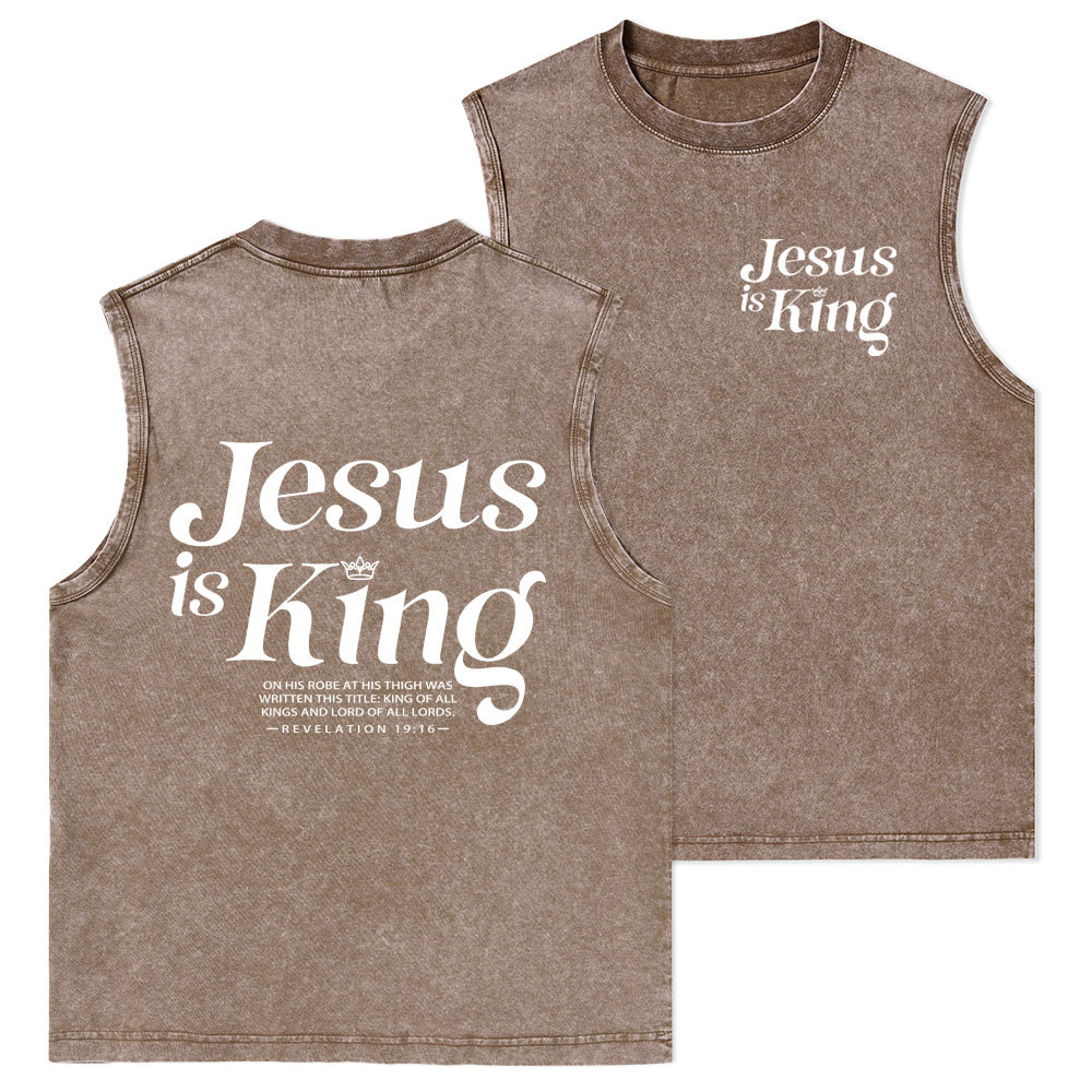Jesus Is King Christian Washed Tank Top
