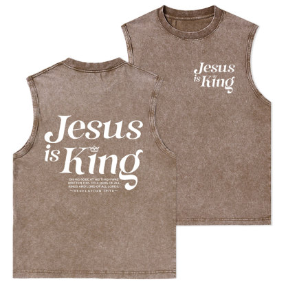 Jesus Is King Christian Washed Tank Top