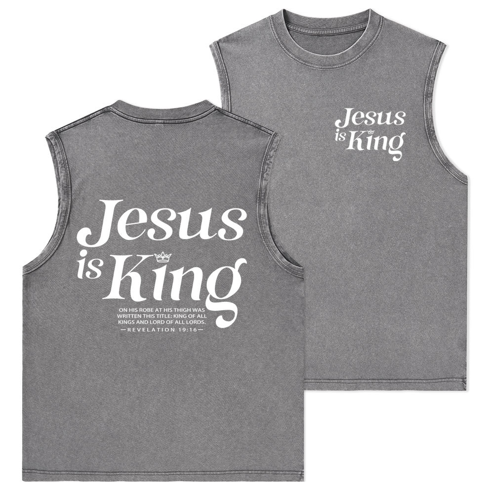 Jesus Is King Christian Washed Tank Top