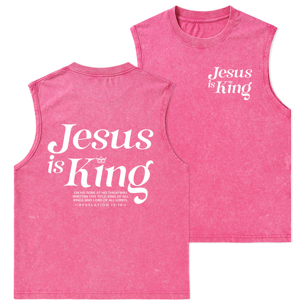 Jesus Is King Christian Washed Tank Top
