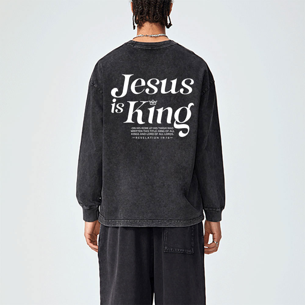 Jesus Is King Chrsitian Washed Long Sleeve T-Shirt