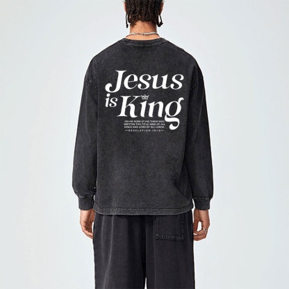 Jesus Is King Chrsitian Washed Long Sleeve T-Shirt