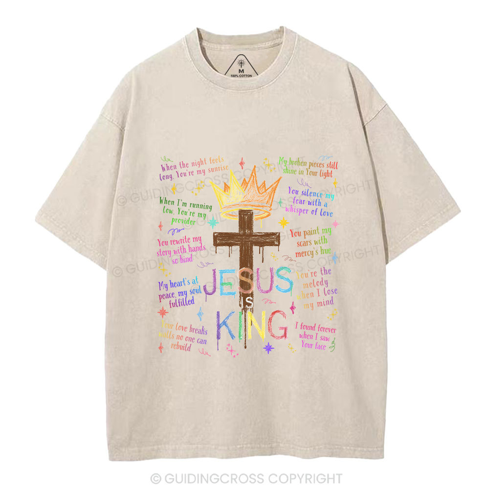 Jesus Is King Crown Cross  Christian Washed T-Shirt