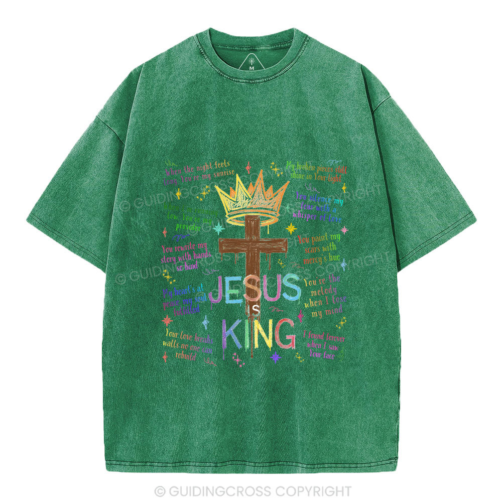 Jesus Is King Crown Cross  Christian Washed T-Shirt