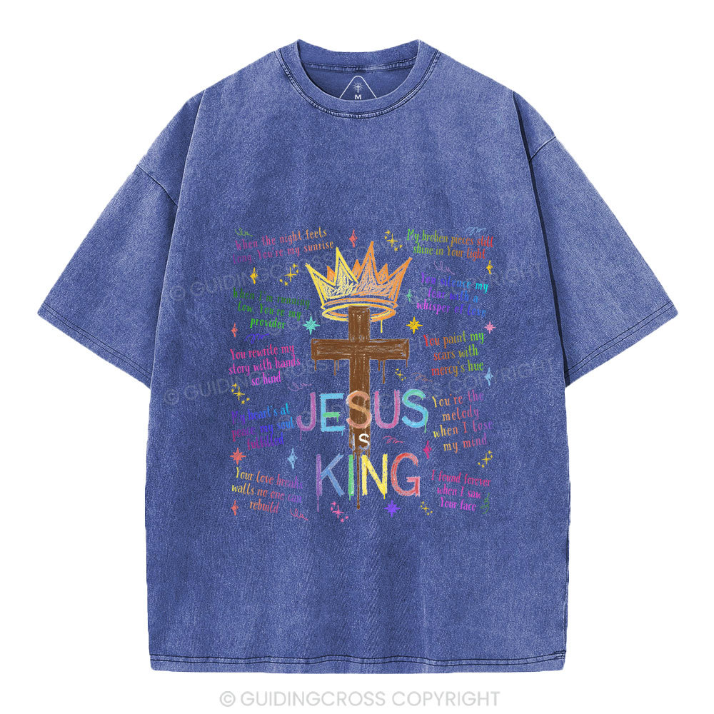 Jesus Is King Crown Cross  Christian Washed T-Shirt