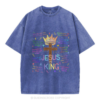 Jesus Is King Crown Cross  Christian Washed T-Shirt