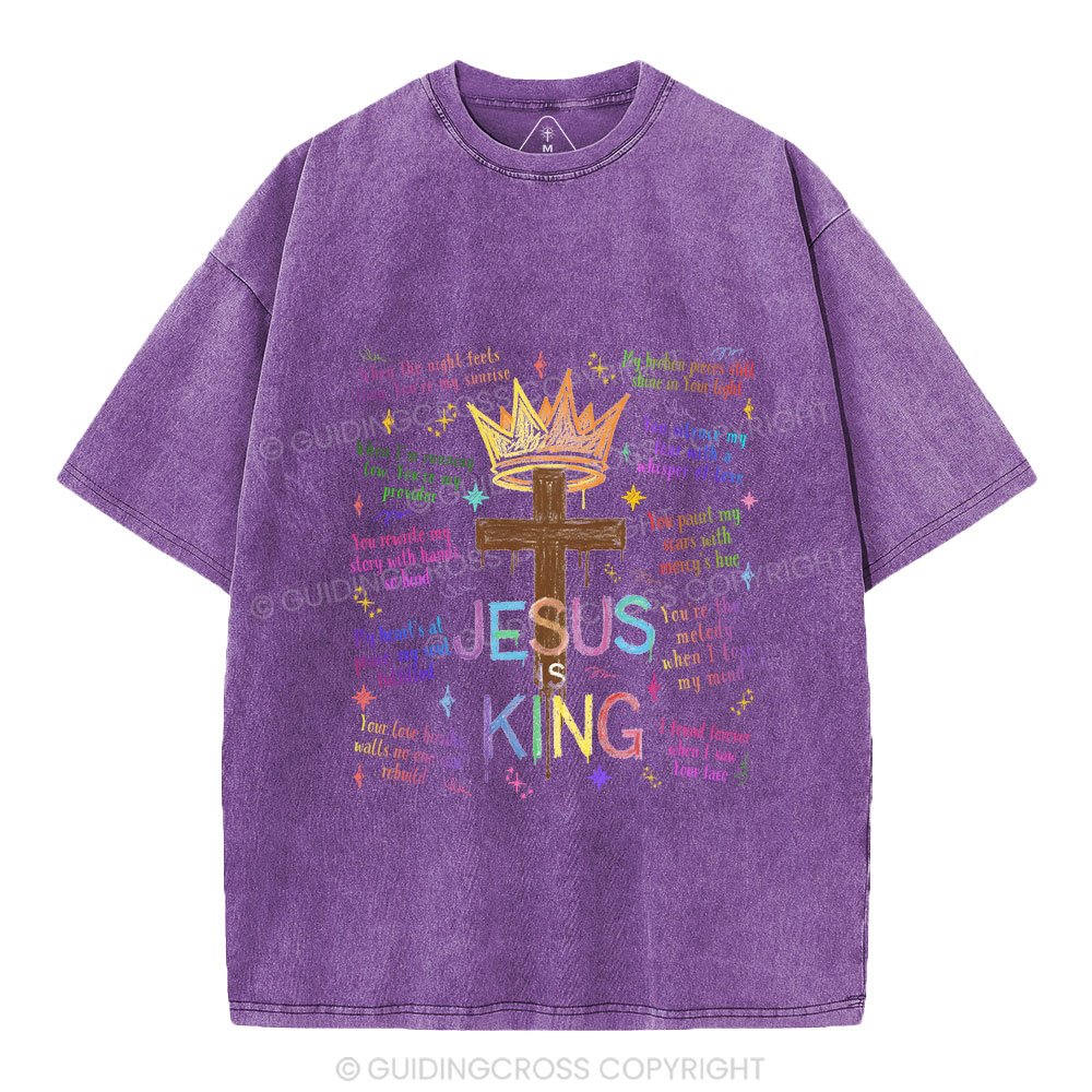 Jesus Is King Crown Cross  Christian Washed T-Shirt
