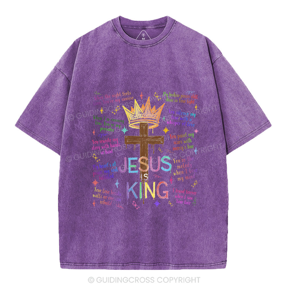 Jesus Is King Crown Cross  Christian Washed T-Shirt