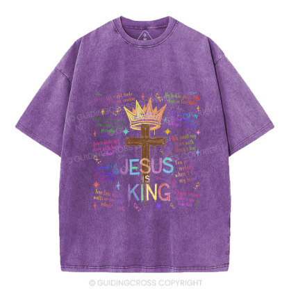 Jesus Is King Crown Cross  Christian Washed T-Shirt
