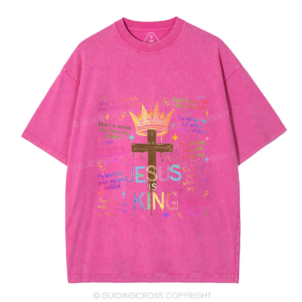 Jesus Is King Crown Cross  Christian Washed T-Shirt