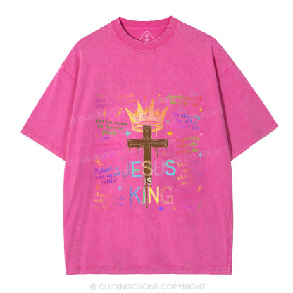 Jesus Is King Crown Cross  Christian Washed T-Shirt