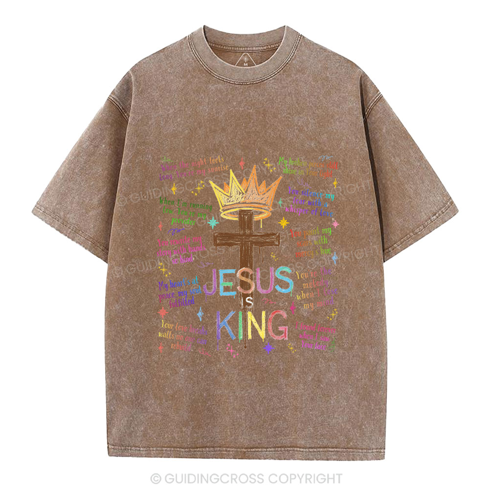 Jesus Is King Crown Cross  Christian Washed T-Shirt