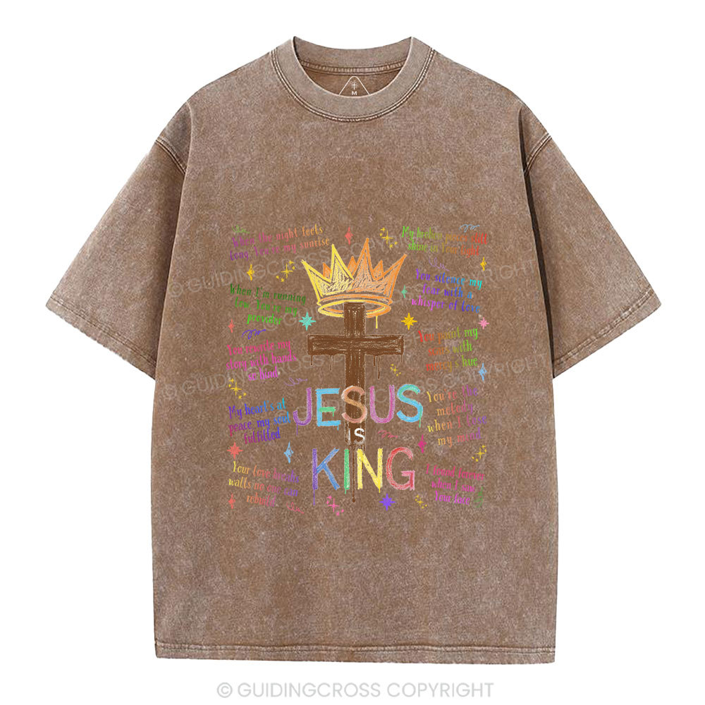 Jesus Is King Crown Cross  Christian Washed T-Shirt
