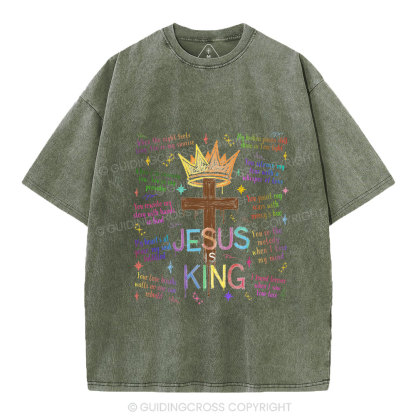 Jesus Is King Crown Cross  Christian Washed T-Shirt