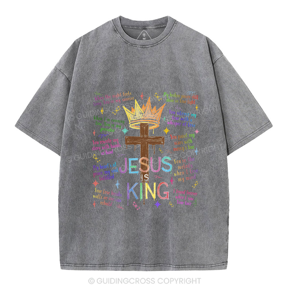Jesus Is King Crown Cross  Christian Washed T-Shirt
