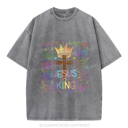 Jesus Is King Crown Cross  Christian Washed T-Shirt