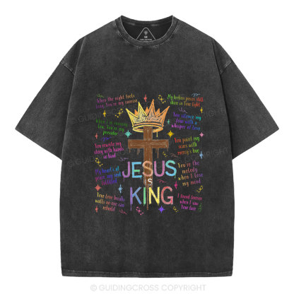 Jesus Is King Crown Cross  Christian Washed T-Shirt