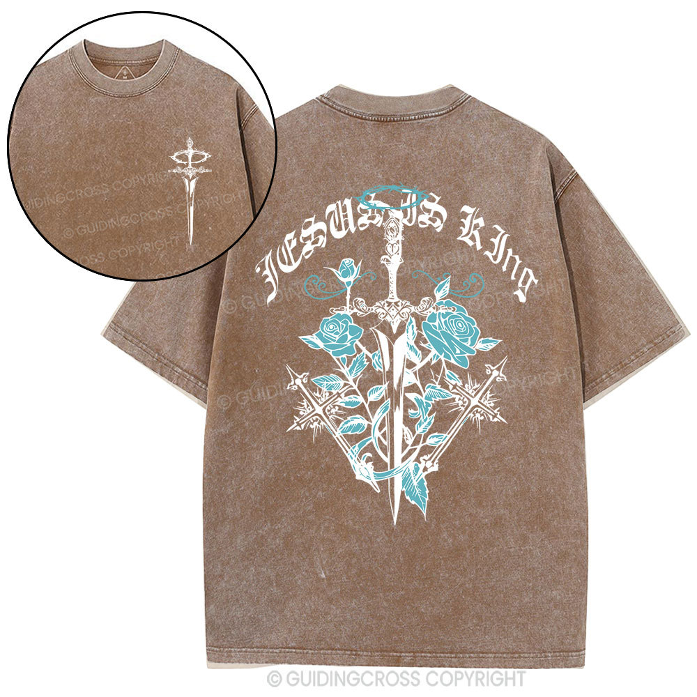 Jesus Is King Flower Christian Washed T-Shirt