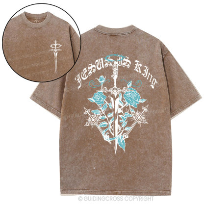 Jesus Is King Flower Christian Washed T-Shirt