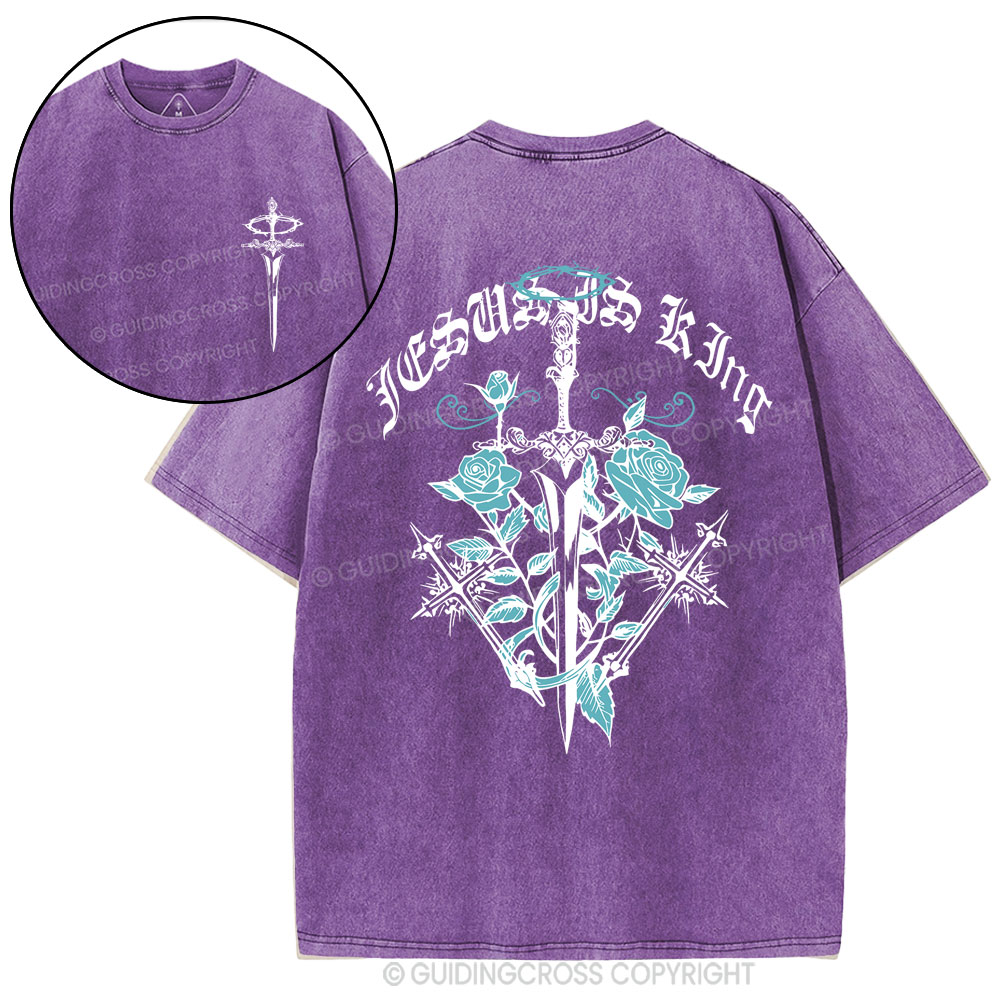 Jesus Is King Flower Christian Washed T-Shirt